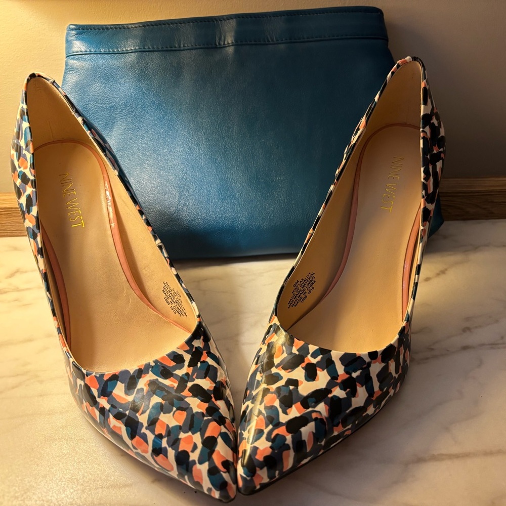 Nine West Blue and Pink Patterned Heels